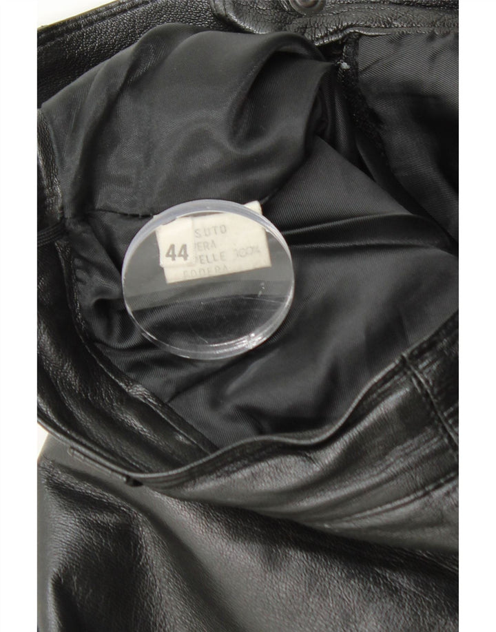 VINTAGE Womens High Waist Leather Skirt IT 44 Medium W26 Black Leather