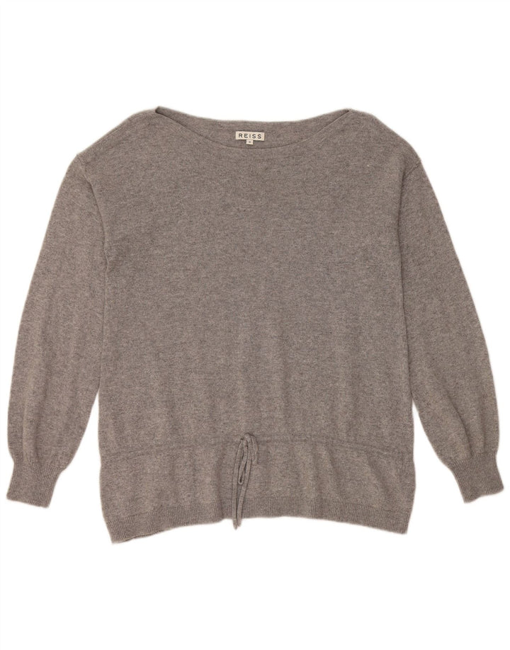 REISS Womens Boat Neck Jumper Sweater UK 14 Medium Grey Viscose