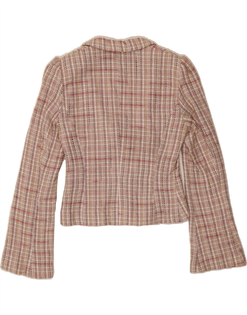 KOOKAI Womens Crop 3 Button Blazer Jacket IT 40 Small Pink Check Viscose Vintage Kookai and Second-Hand Kookai from Messina Hembry 