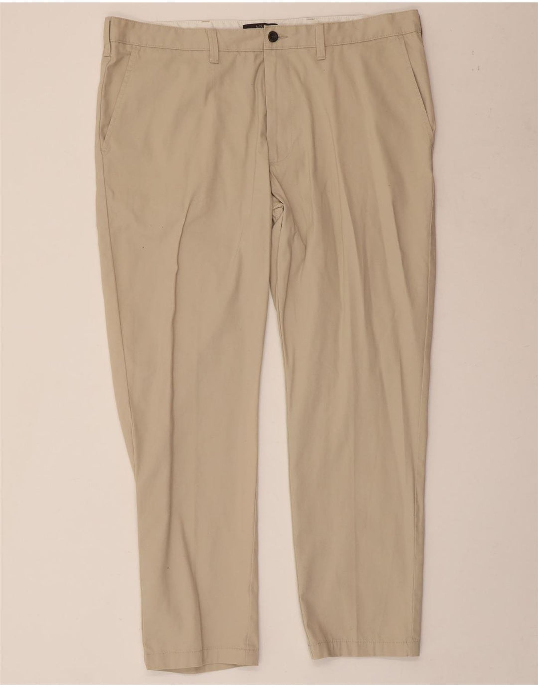 Marks & Spencer Mens Tapered Chino Trousers W40 L29 Beige Cotton