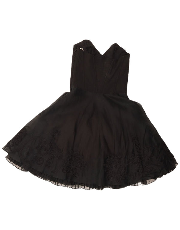 Karen Millen Womens Strapless Dress UK 6 XS  Black Floral Silk