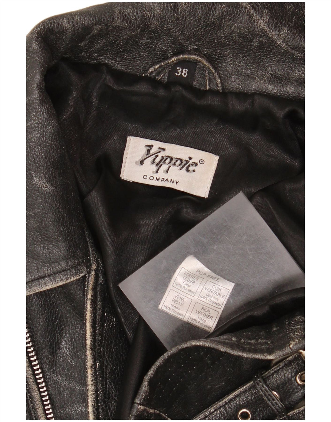 Yuppie Womens Crop Leather Biker Jacket EU 38 Medium Black Leather