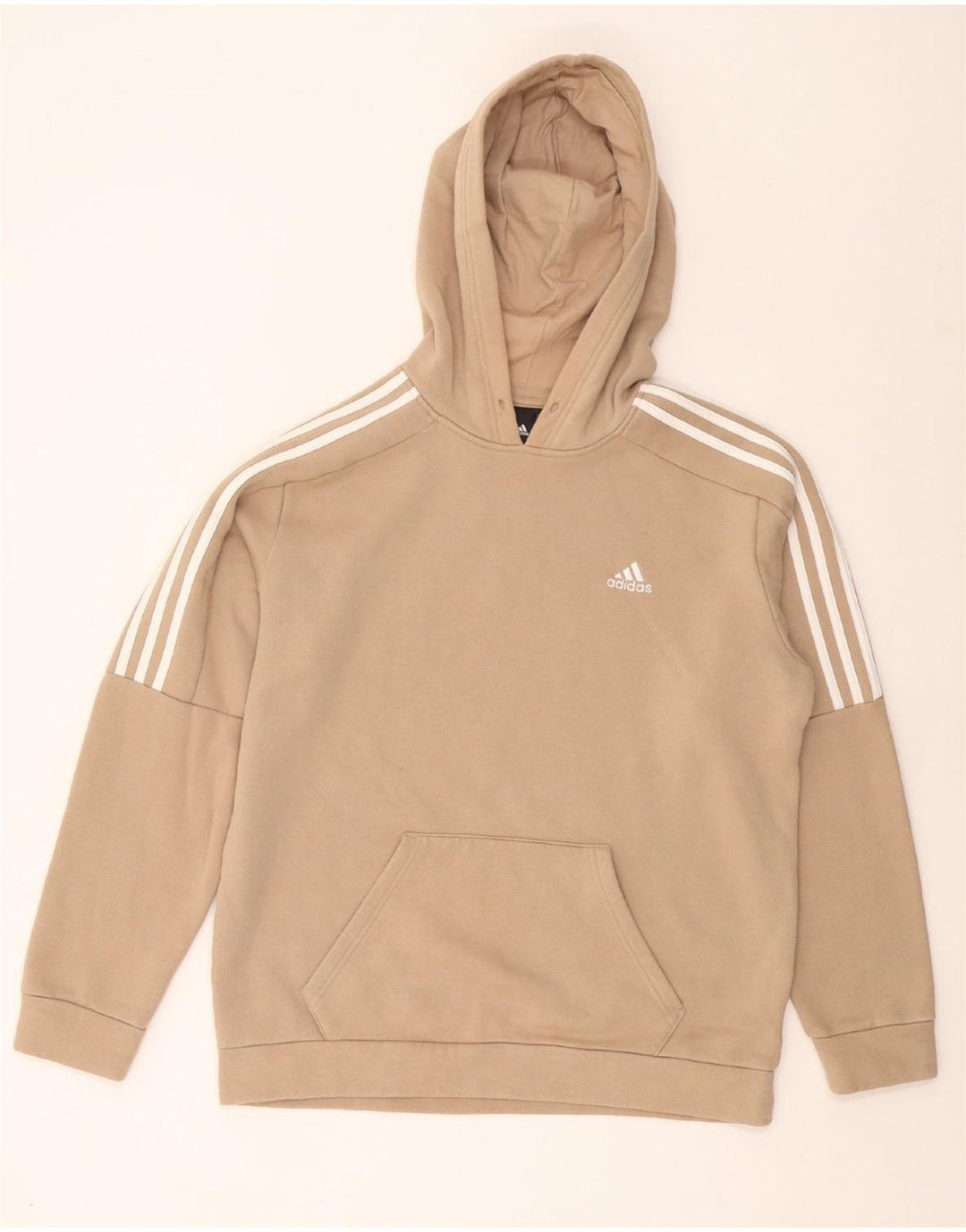 ADIDAS Mens Hoodie Jumper Medium Beige Cotton