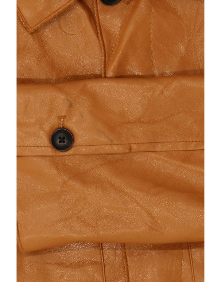Zara Mens Faux Leather Jacket UK 36 Small Brown Polyurethane