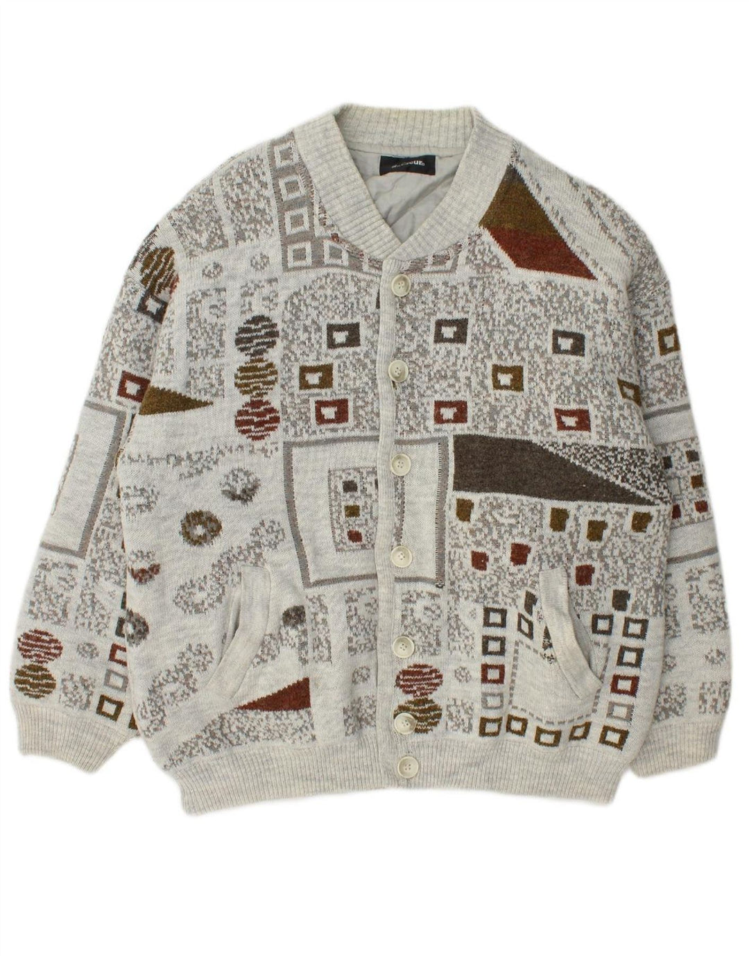 GARDEUR Mens Cardigan Sweater Large Grey Geometric