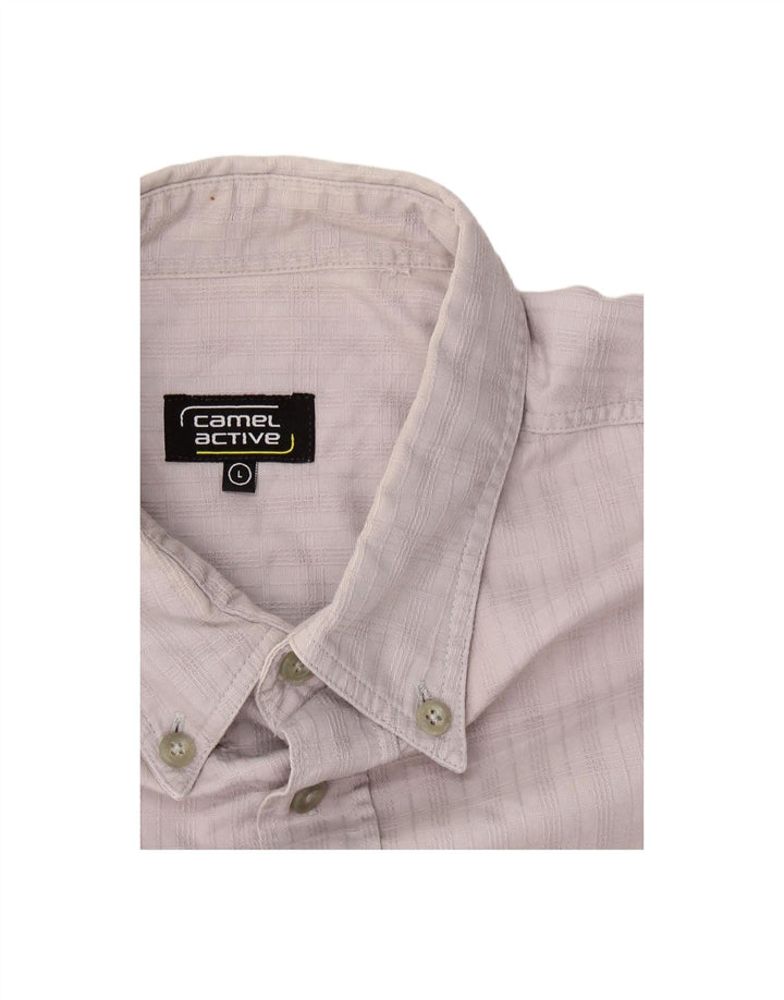 CAMEL ACTIVE Mens Short Sleeve Shirt Large Grey Check Cotton