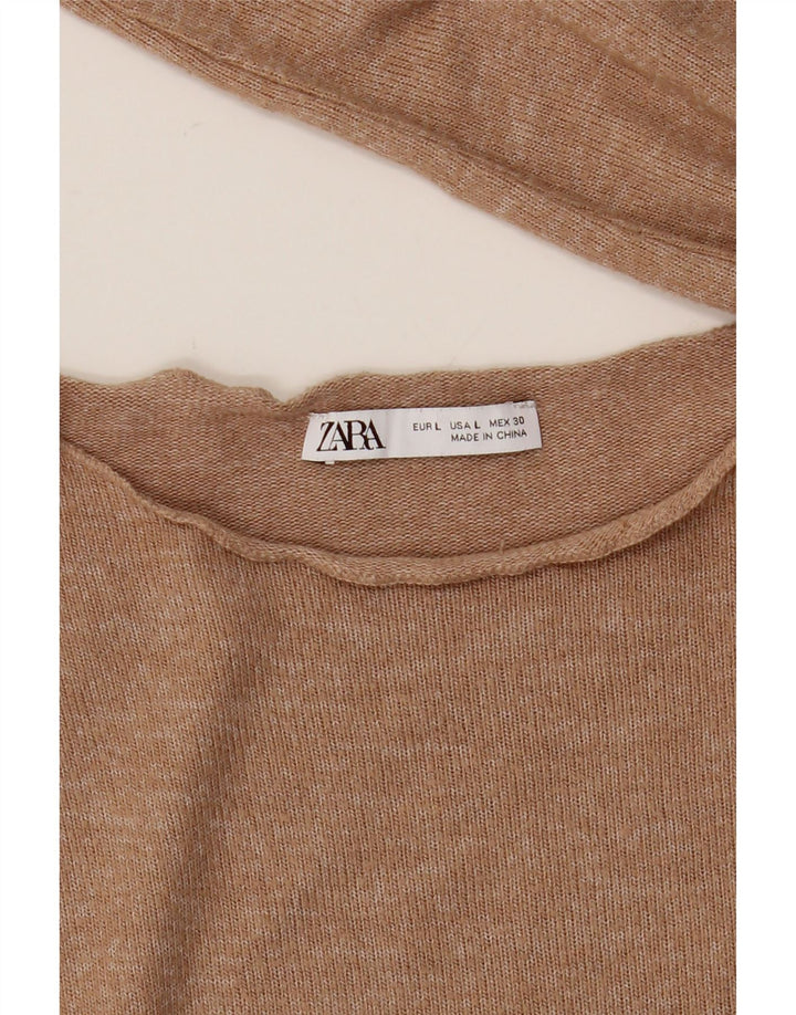 Zara Womens Top Long Sleeve UK 16 Large Beige