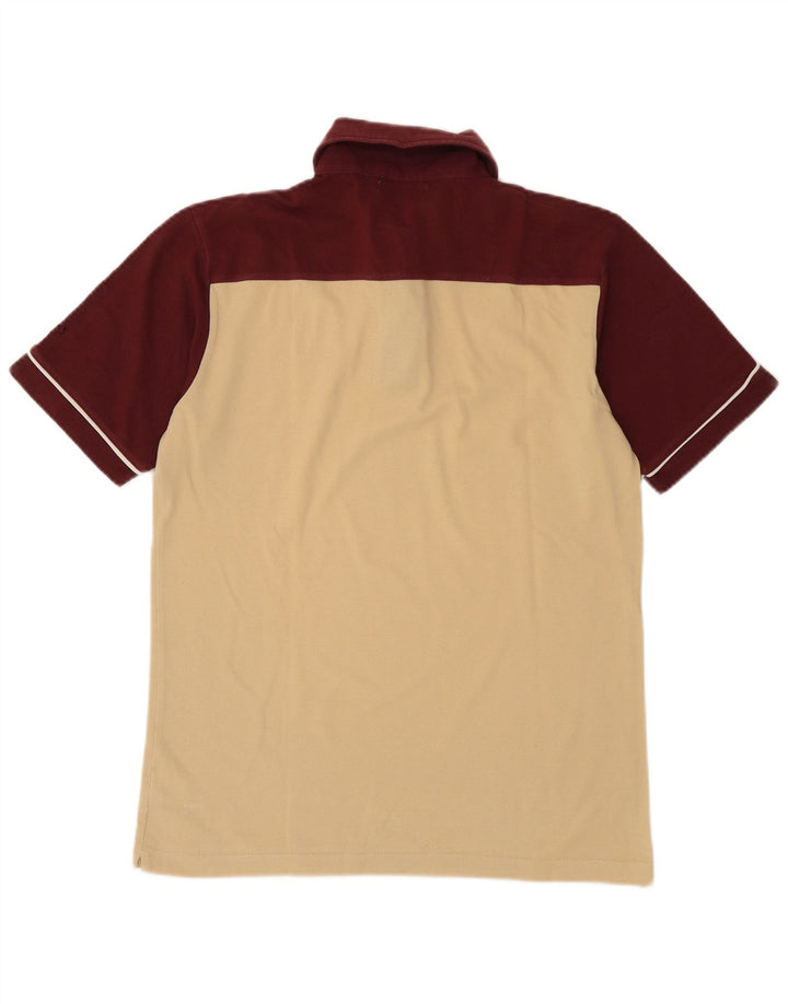Asics Mens Polo Shirt Medium Beige Colourblock Cotton