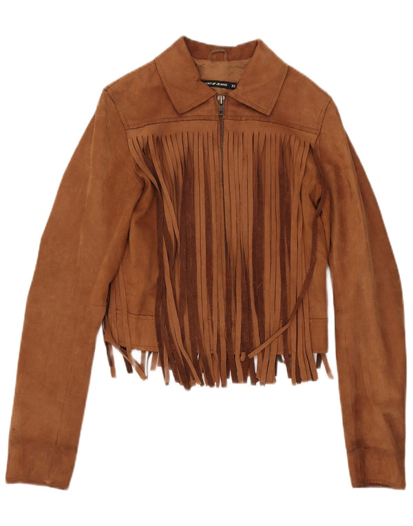 Dkny Womens Crop Suede Jacket UK 6 XS Beige Leather