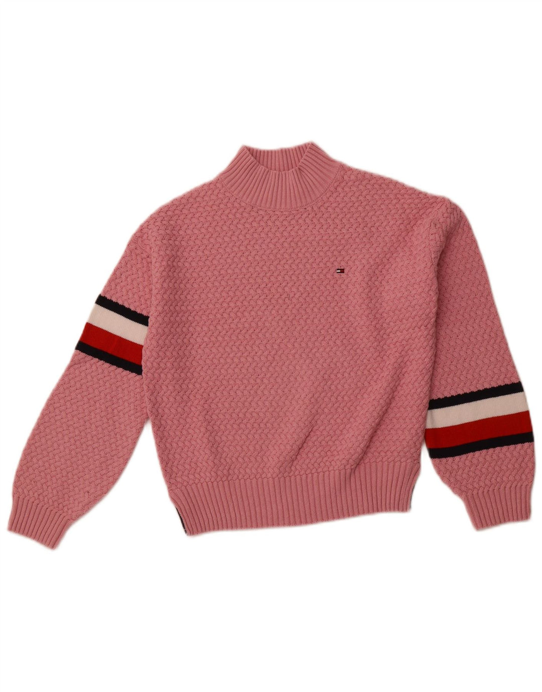 TOMMY HILFIGER Girls Turtle Neck Jumper Sweater 11-12 Years Pink Striped
