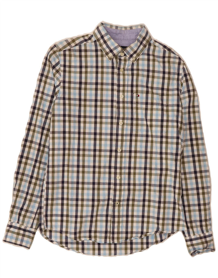 TOMMY HILFIGER Mens Shirt Small Blue Check Cotton Vintage Tommy Hilfiger and Second-Hand Tommy Hilfiger from Messina Hembry 