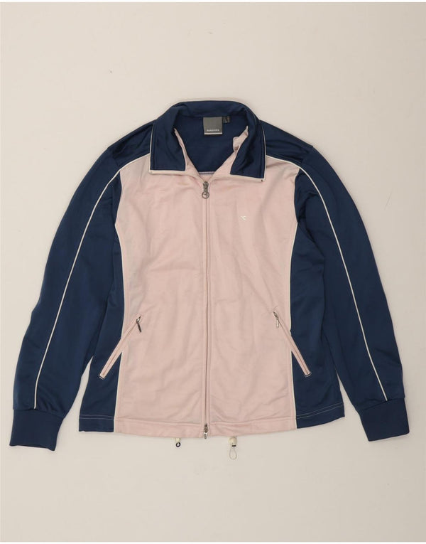 Diadora Womens Tracksuit Top Jacket UK 14 Large Blue Colourblock Polyester