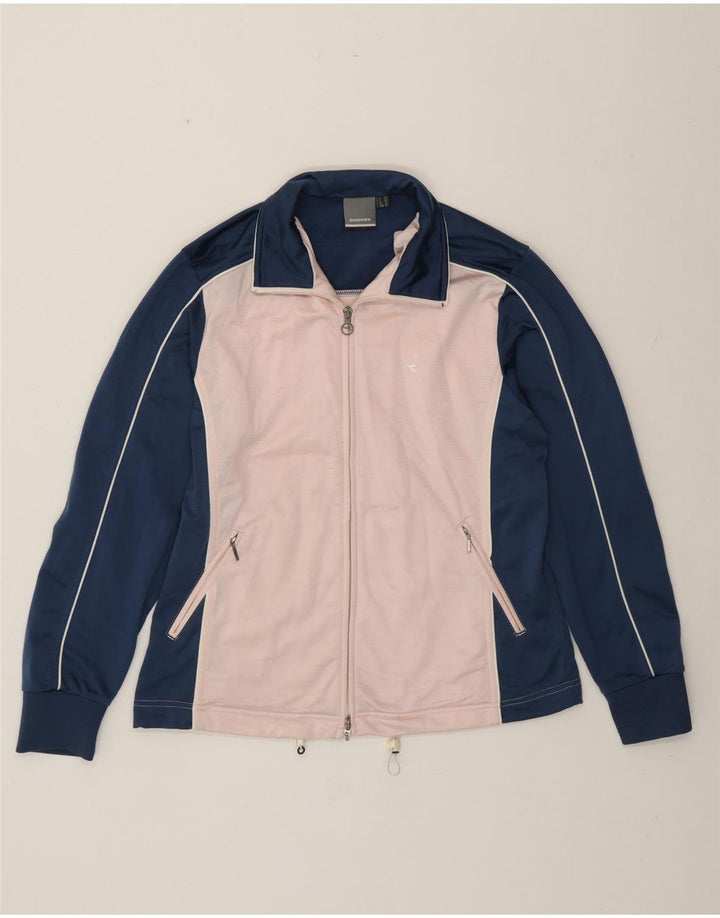 Diadora Womens Tracksuit Top Jacket UK 14 Large Blue Colourblock Polyester