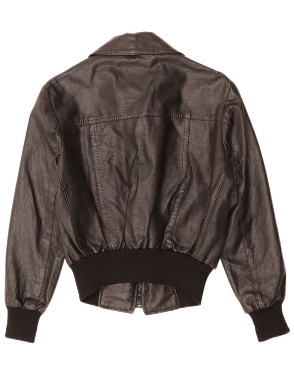 VINTAGE Womens Leather Jacket UK 12 Medium Black