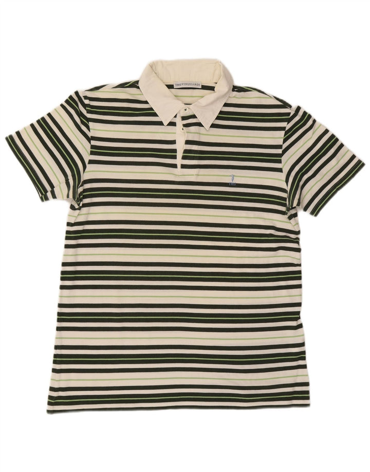 Trussardi Mens Polo Shirt Medium Multicoloured Striped Cotton