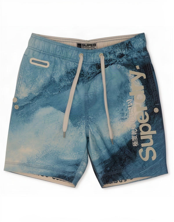 Superdry Mens Graphic Swimming Shorts Small Blue Tie Dye Polyester
