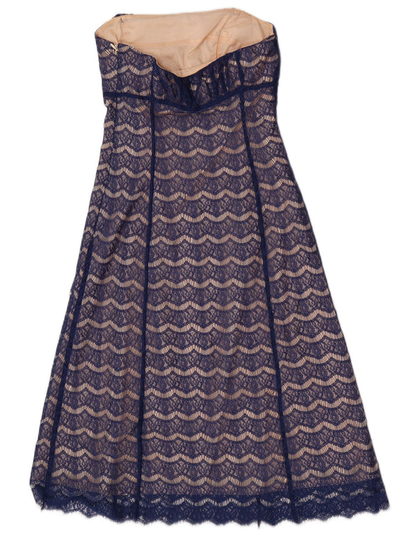 Coast Womens Lace Strapless Dress UK 10 Small Navy Blue Floral Nylon
