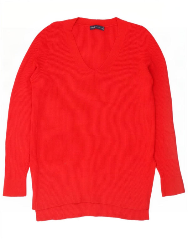 Marks & Spencer Womens Oversized V-Neck Jumper Sweater UK 10 Small Red