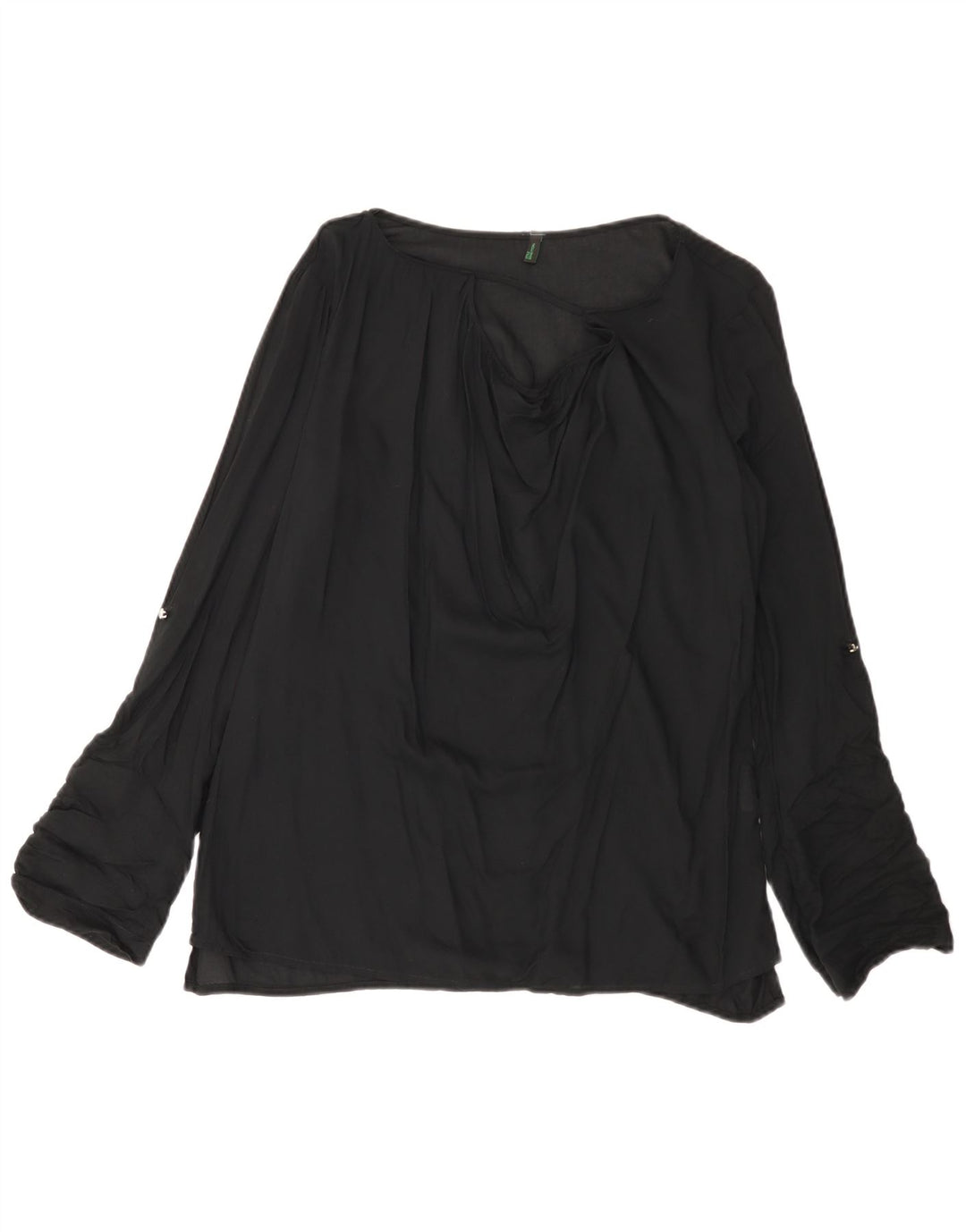 BENETTON Womens Long Sleeve Blouse Top UK 14 Medium Black Viscose