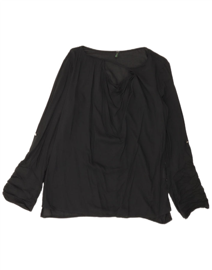 BENETTON Womens Long Sleeve Blouse Top UK 14 Medium Black Viscose