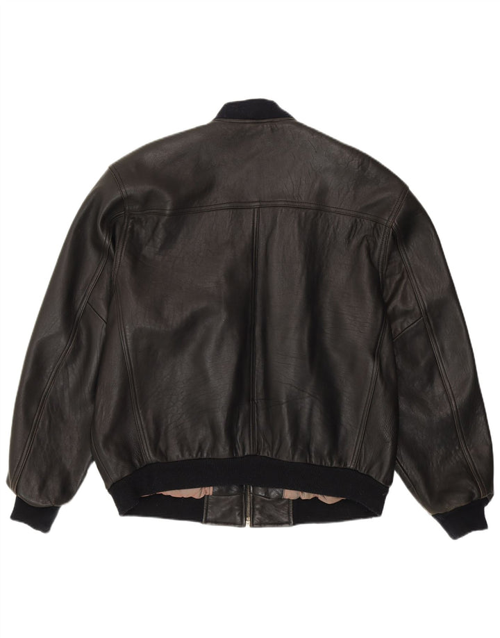 Conte Massimo Mens Loose Fit Bomber Jacket IT 48 Medium Black Leather
