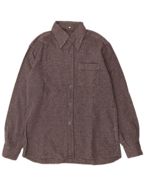 VINTAGE Mens Flannel Shirt Size 40 Medium Grey Houndstooth
