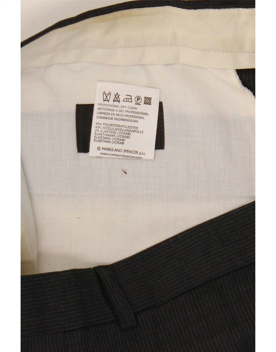 Marks & Spencer Mens Pegged Suit Trousers W34 L29 Grey Pinstripe Polyester