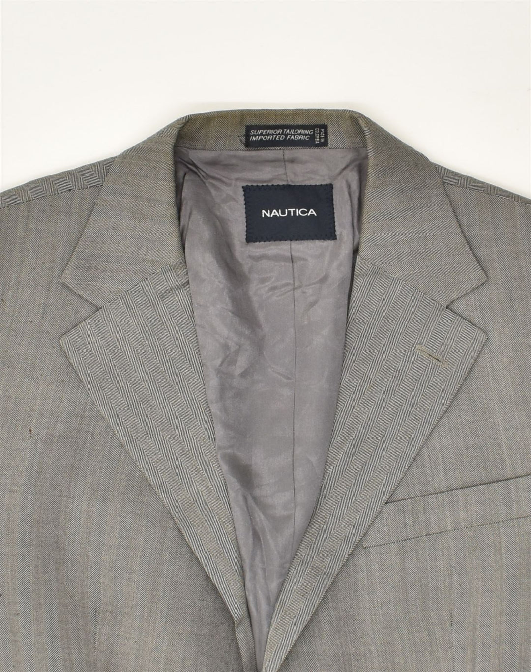 NAUTICA Mens 2 Button Blazer Jacket UK 40 Large Grey Striped | Vintage Nautica | Thrift | Second-Hand Nautica | Used Clothing | Messina Hembry 