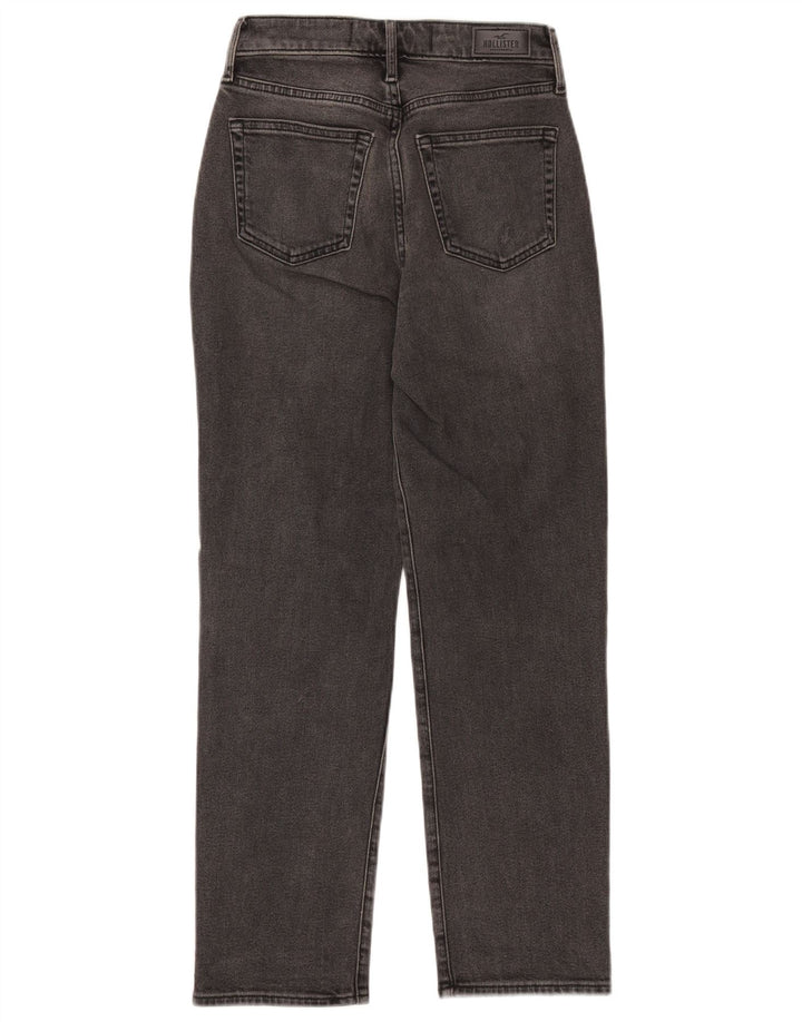 HOLLISTER Womens Distressed High Rise Straight Jeans W25 L27  Black Cotton