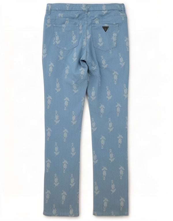 Guess Womens Straight Casual Trousers W33 L32 Blue Floral Viscose