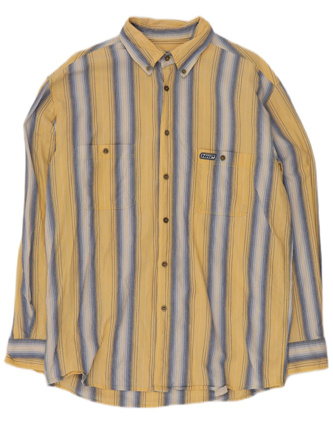 VINTAGE Mens Shirt Large Yellow Striped Cotton