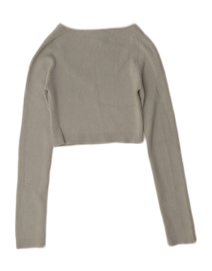 ZARA Womens Crop V-Neck Jumper Sweater UK 8 Small Green Polyester