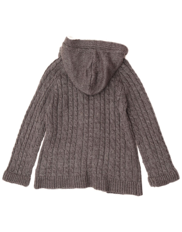 Zara Womens Hooded Duffle Cardigan Sweater UK 14 Large Grey Acrylic
