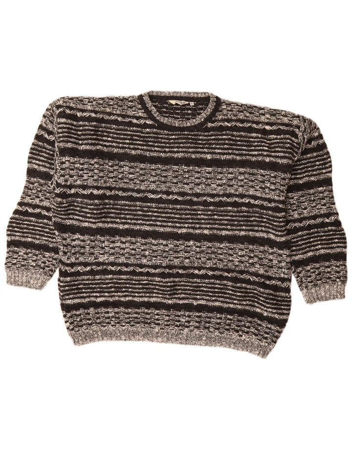 VINTAGE Mens Crew Neck Jumper Sweater XL Black Geometric Wool