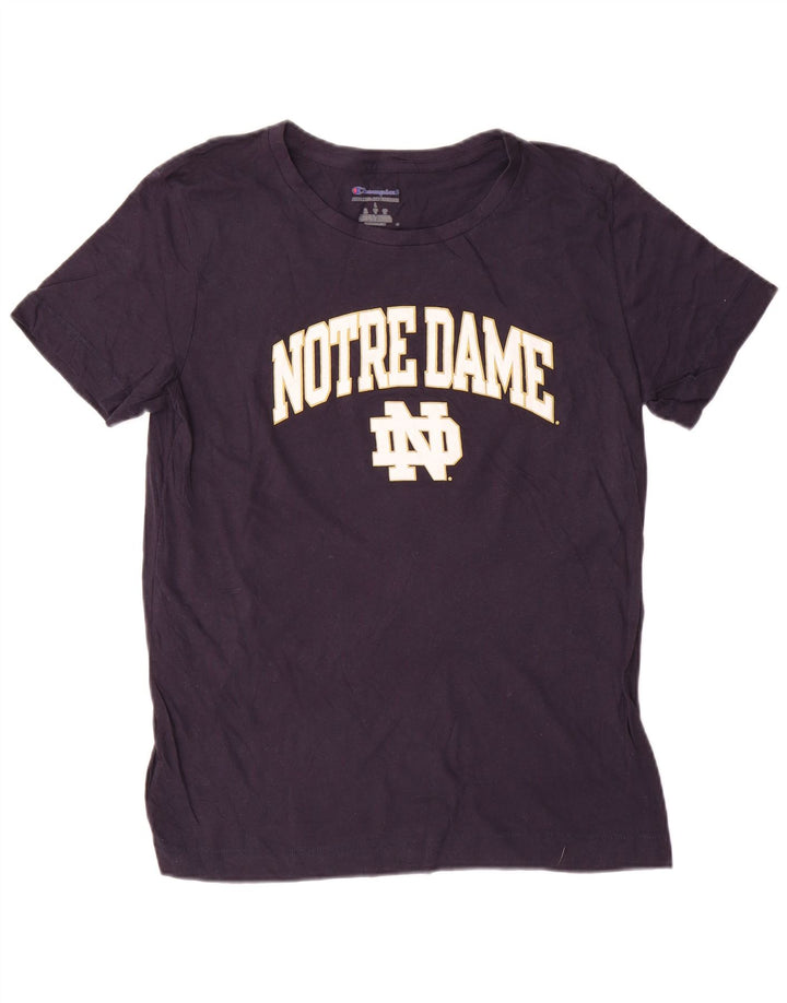 Champion Womens Notre Dame Graphic T-Shirt Top UK 16 Large Navy Blue Cotton
