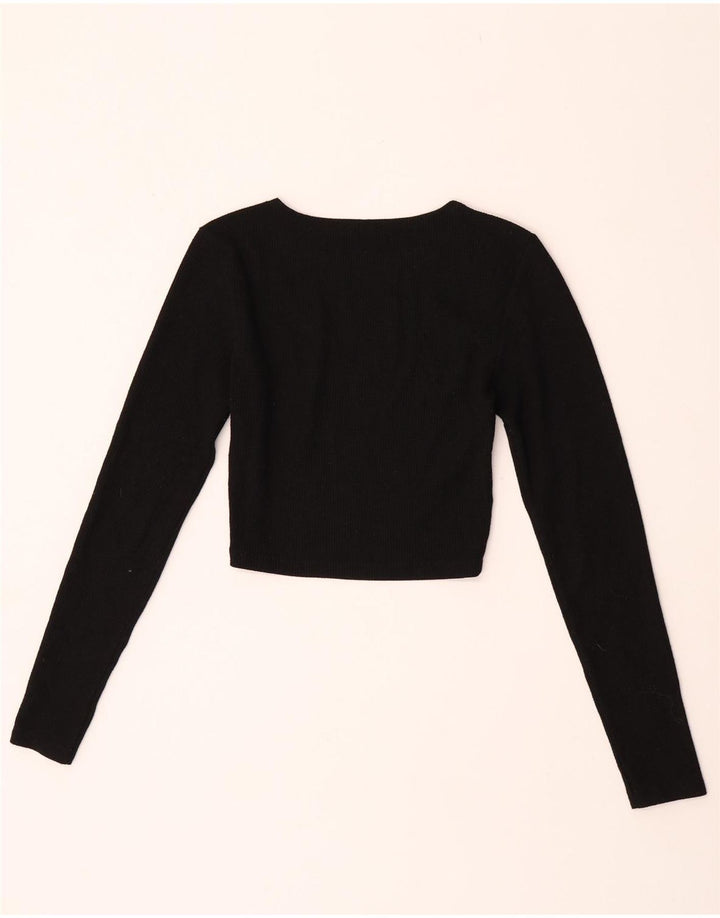Zara Womens Crop Top Long Sleeve UK 12 Medium Black Polyester