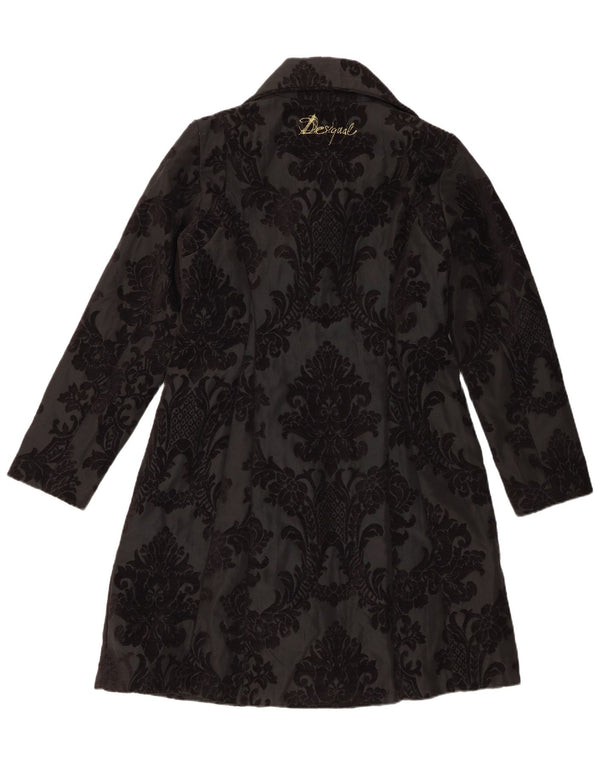 Desigual Womens Overcoat EU 42 Large Black Floral Polyester