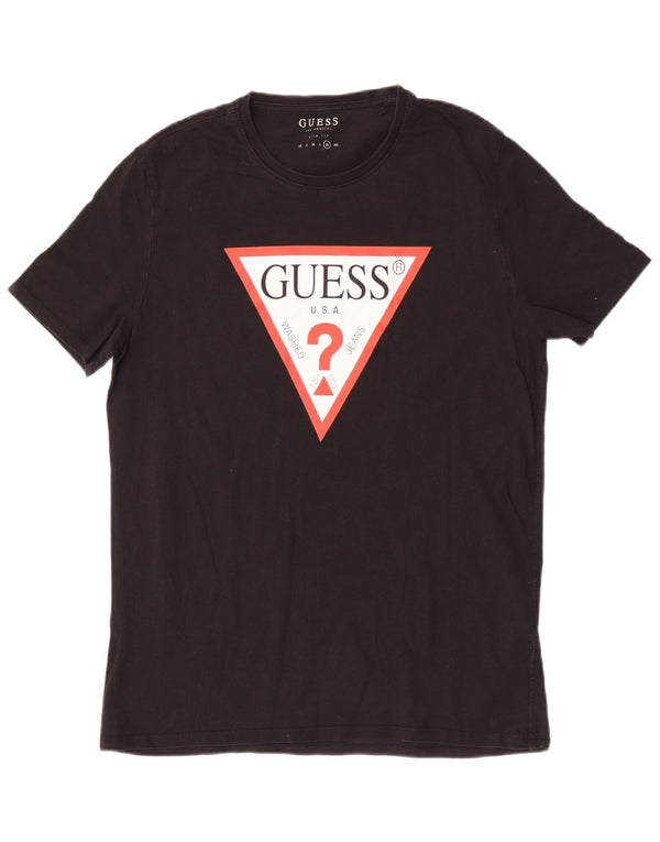 Guess Mens Slim Fit Graphic T-Shirt Top XL Black Cotton