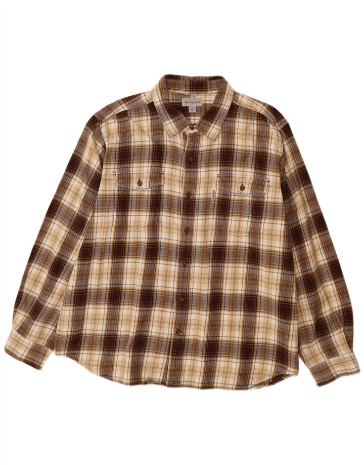 CARHARTT Mens Slim Fit Flannel Shirt 2XL Brown Check Cotton