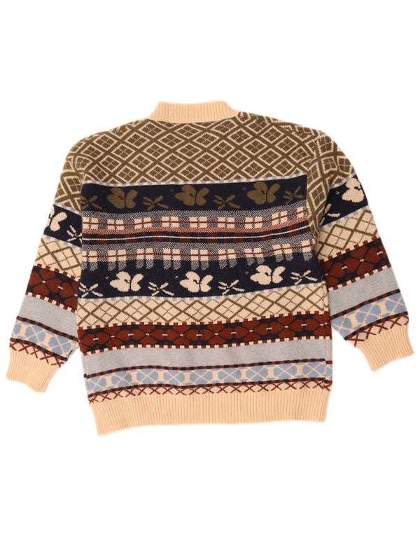 Vintage Womens Crew Neck Jumper Sweater UK 14 Large Beige Geometric
