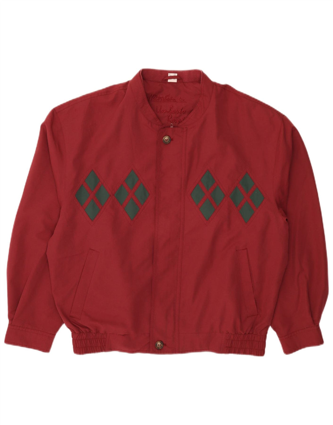 UMBERTO ROSETTI Mens Bomber Jacket UK 38 Medium Burgundy Argyle/Diamond