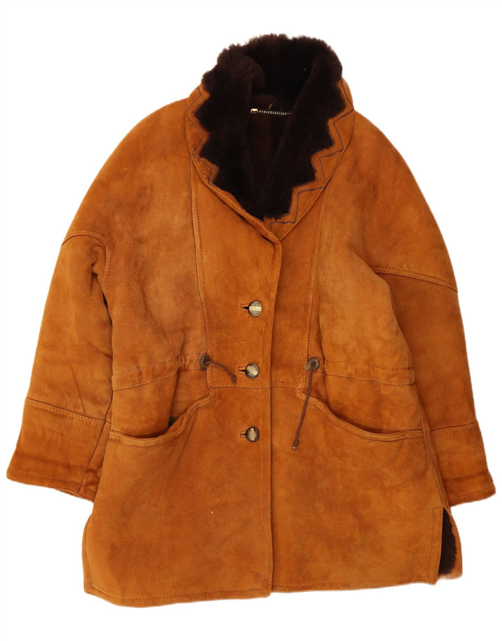 Vintage Womens Oversized Shearling Coat IT 44 Medium Brown