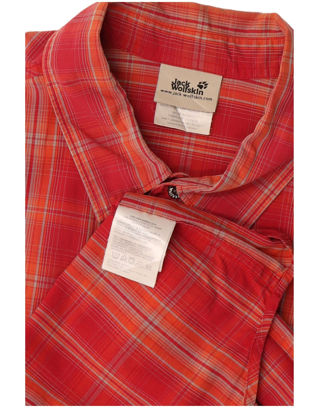JACK WOLFSKIN Mens Short Sleeve Shirt Large Red Check Cotton