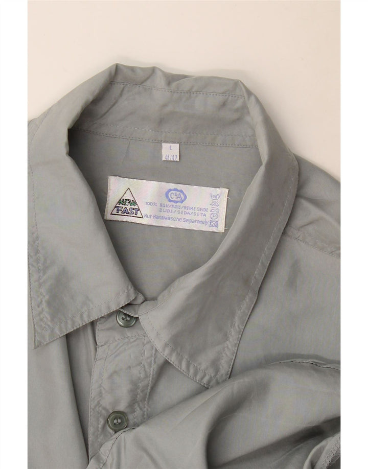 New Fast Mens Short Sleeve Shirt Size 41/42 Large Grey Silk