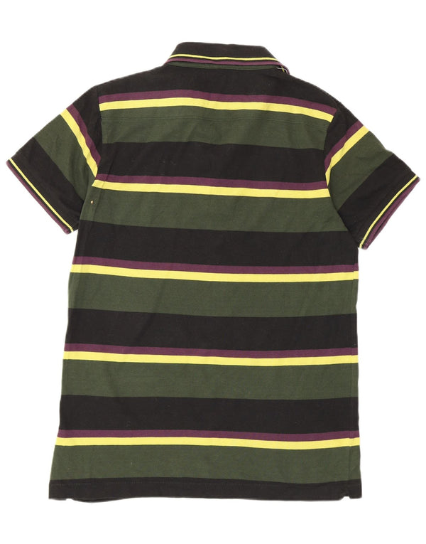 French Connection Mens Regular Fit Polo Shirt Medium Green Striped Cotton