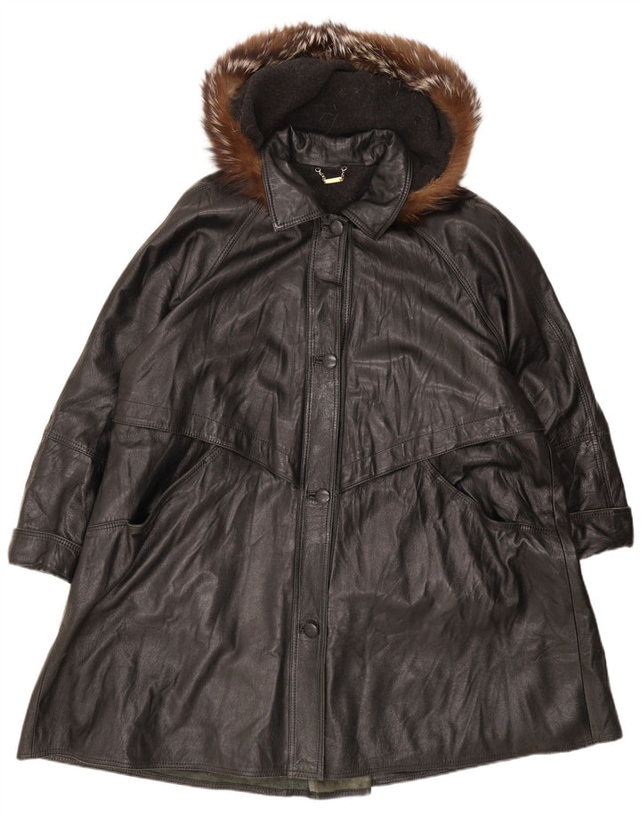 Braschi Womens Hooded Oversized Leather Coat IT 46 Large Black