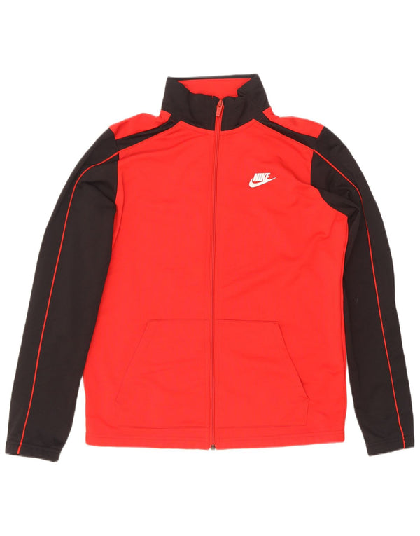 Nike Boys Tracksuit Top Jacket 13-14 Years XL Red Colourblock Polyester