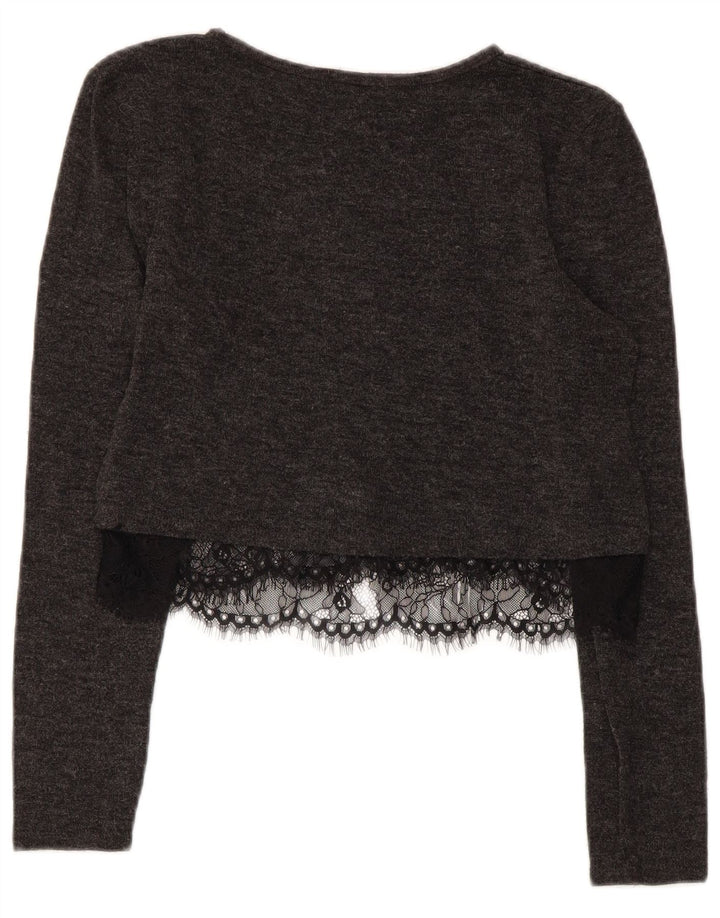 Zara Womens Crop Top Long Sleeve UK 12 Medium Grey