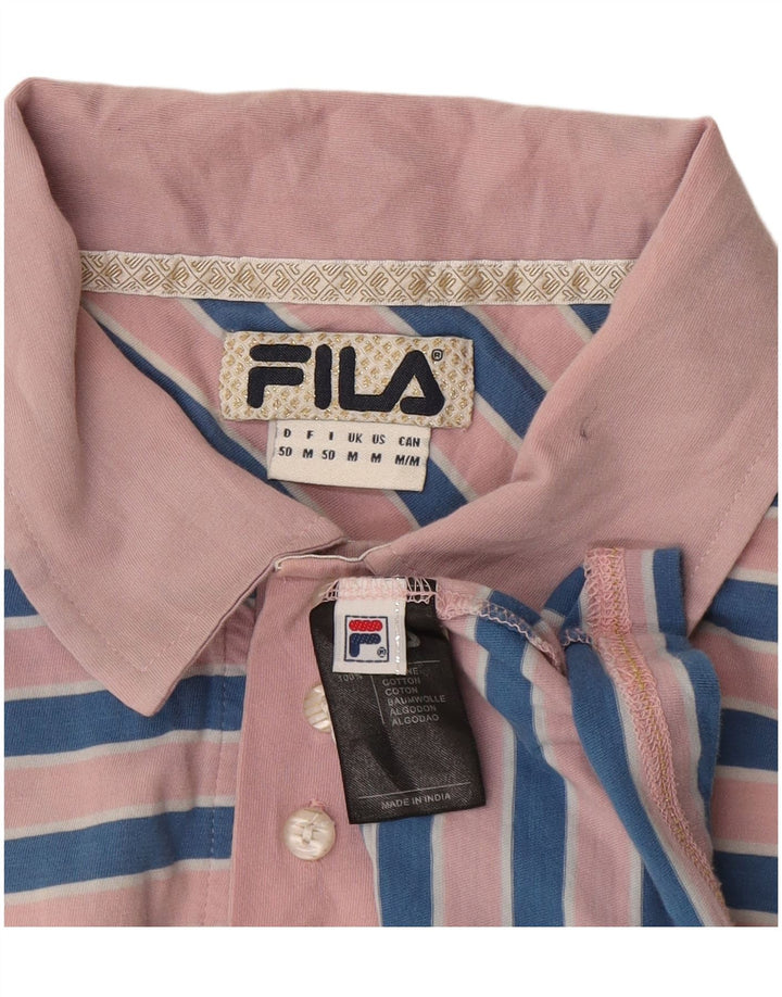 FILA Mens Polo Shirt Medium Pink Striped Cotton