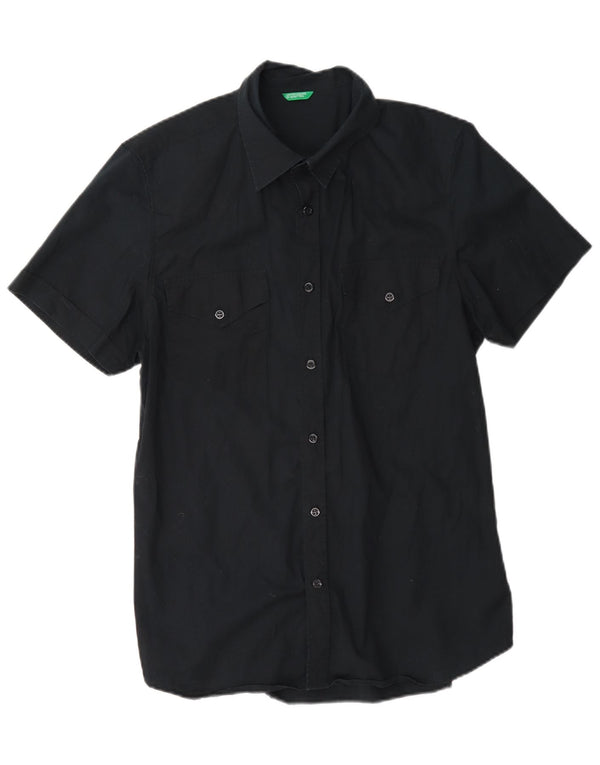 Benetton Mens Short Sleeve Shirt Large Navy Blue Cotton
